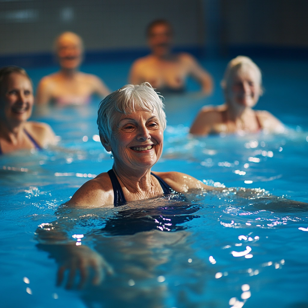 Група пенсіонерів на заняттях з аквафітнесу